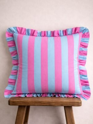 Cotton Candy Stripe Ruffle Cushion Cover