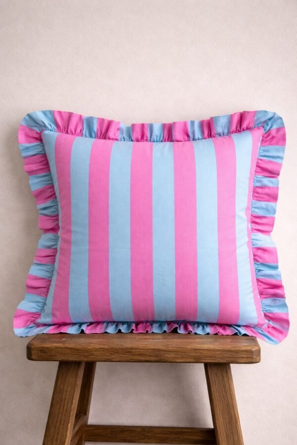 Cotton Candy Stripe Ruffle Cushion Cover