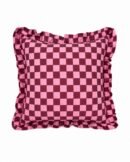 Pink Checkered Ruffle Cushion Cover